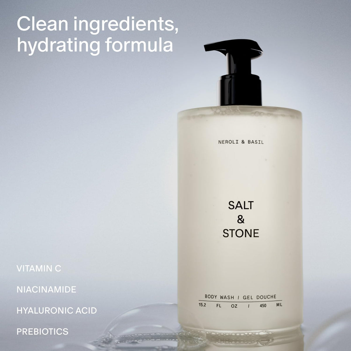 Salt & Stone refill being poured into a pump bottle for reduced waste