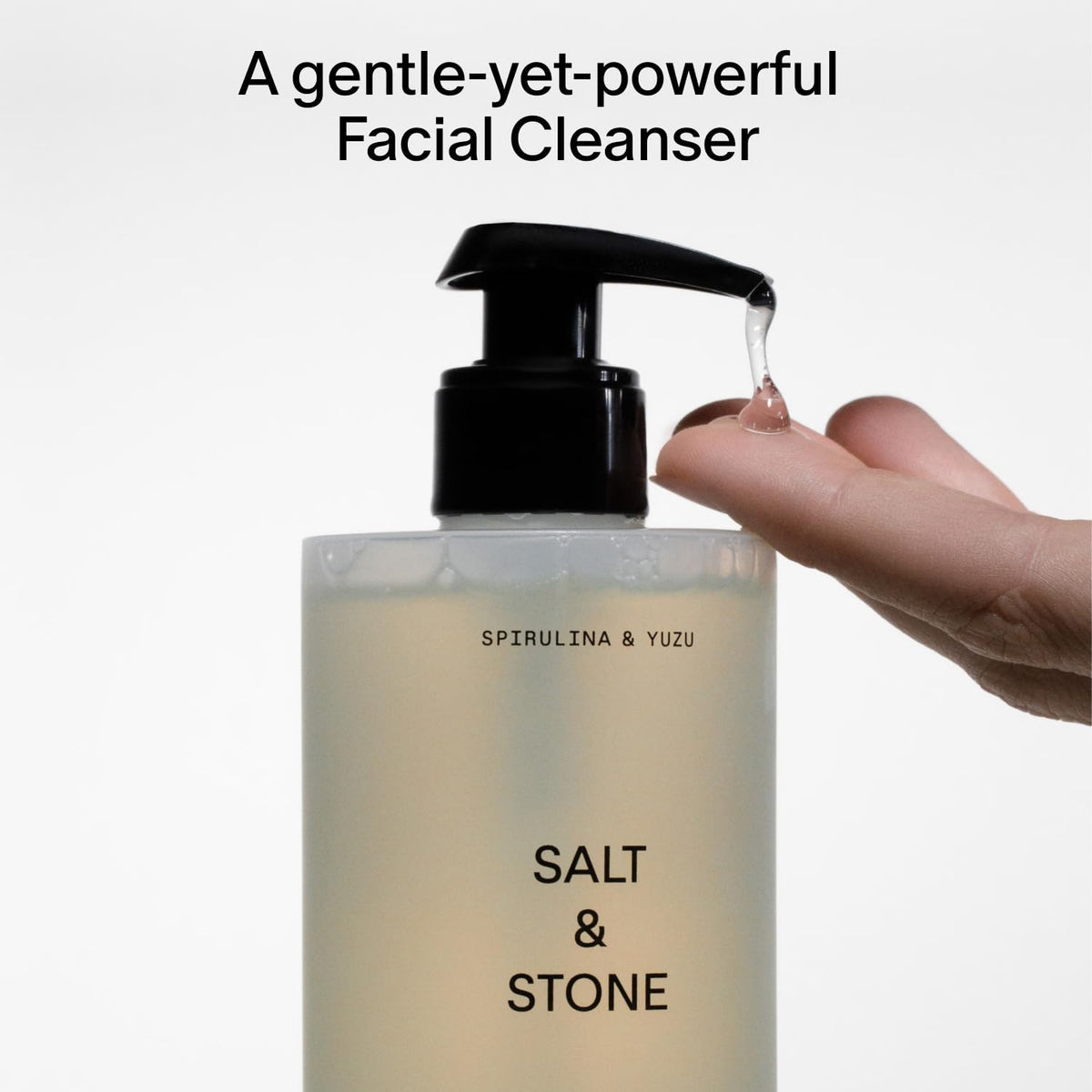 Salt & Stone pump in hand dispensing product for convenient daily cleansing