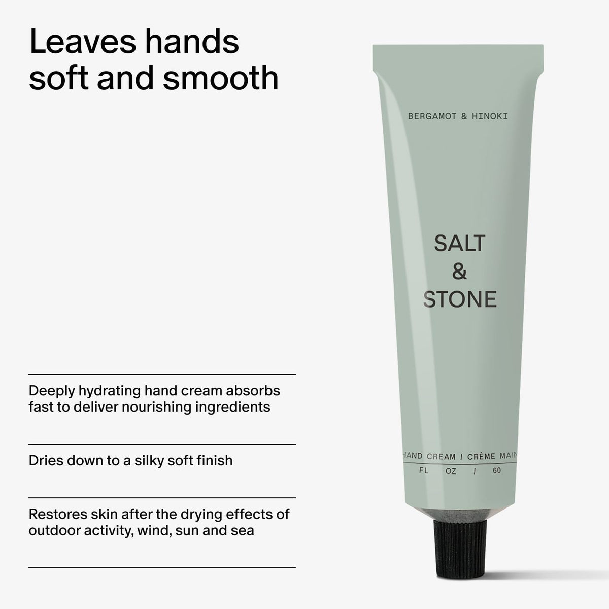 Salt & Stone tube next to hand for size comparison and portable convenience