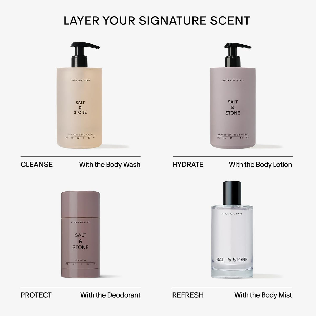 Salt & Stone flatlay with bottle and box showcasing gift-ready, cruelty-free packaging