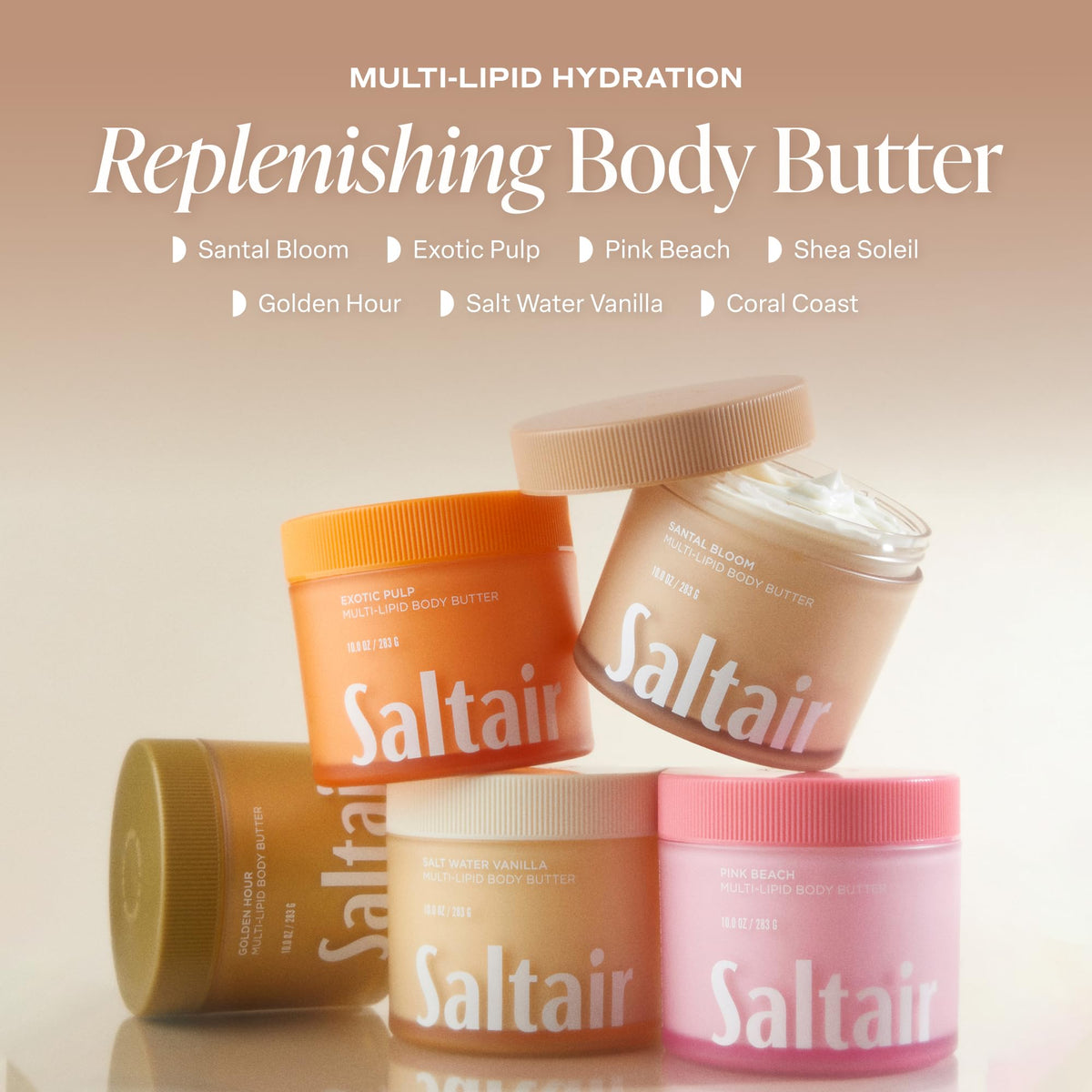 Saltair 10oz jar beside a hand to show product scale and easy daily use