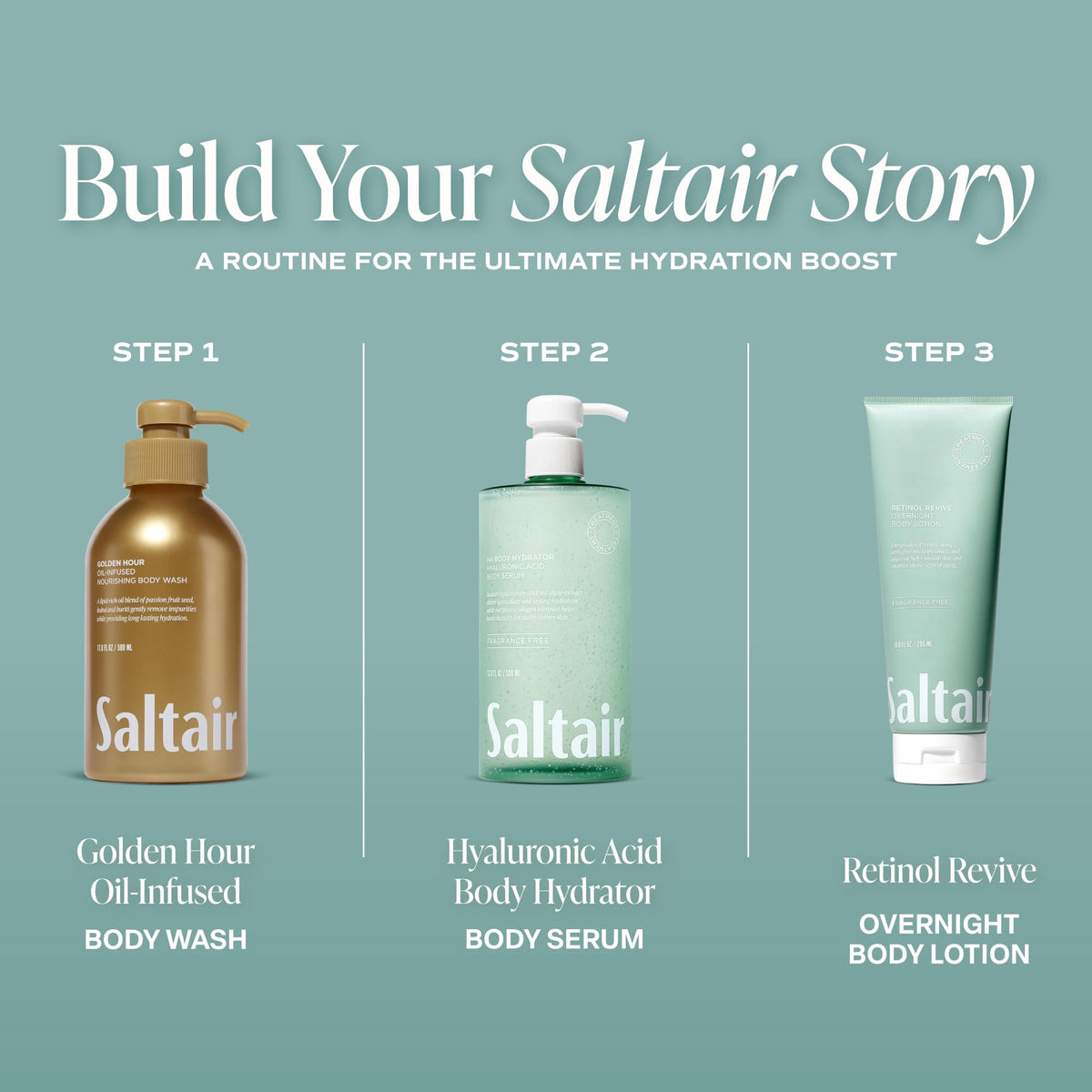 Saltair bottle on bathroom vanity conveying everyday routine convenience