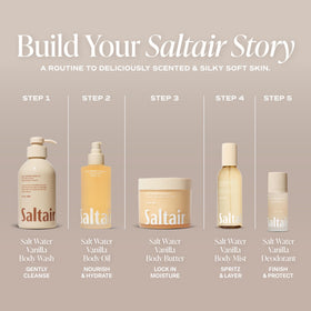 Visual of salt water vanilla notes with sea salt and sandalwood display