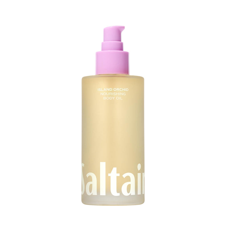 Saltair body oil front bottle showing clean packaging and 4oz size benefit