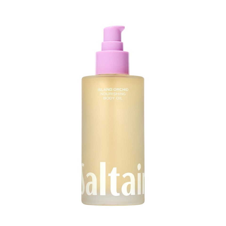 Saltair body oil front bottle showing clean packaging and 4oz size benefit