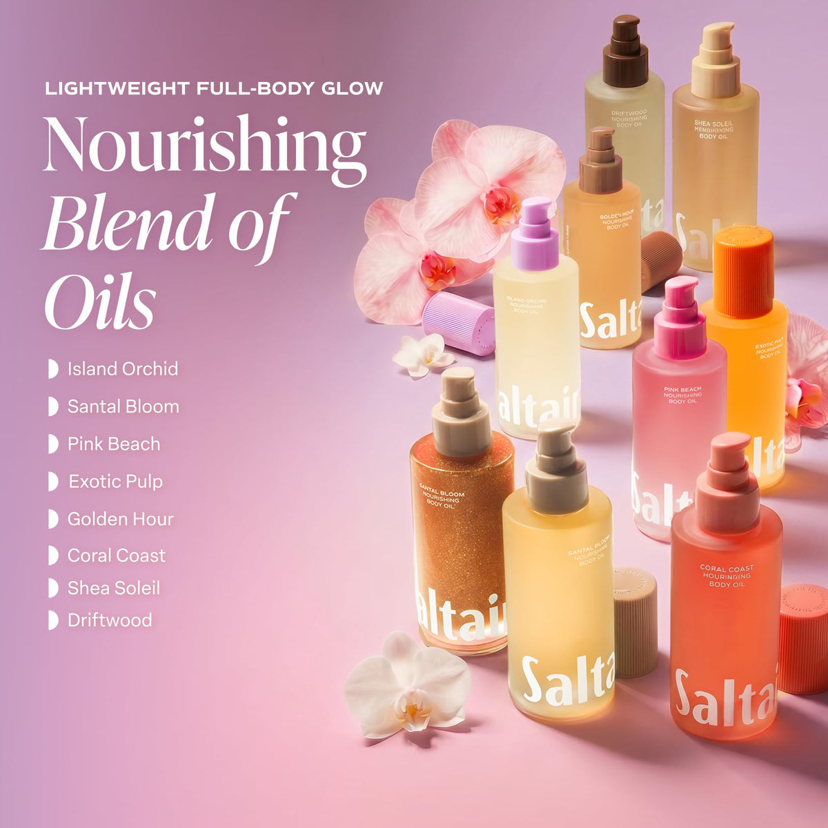 Saltair body oil with kukui and moringa illustration showing nourishing oils