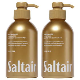 Saltair front pump bottle showing Golden Hour scent and easy dispensing benefit