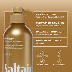Natural ingredients styled with Saltair bottle to show botanical inspiration
