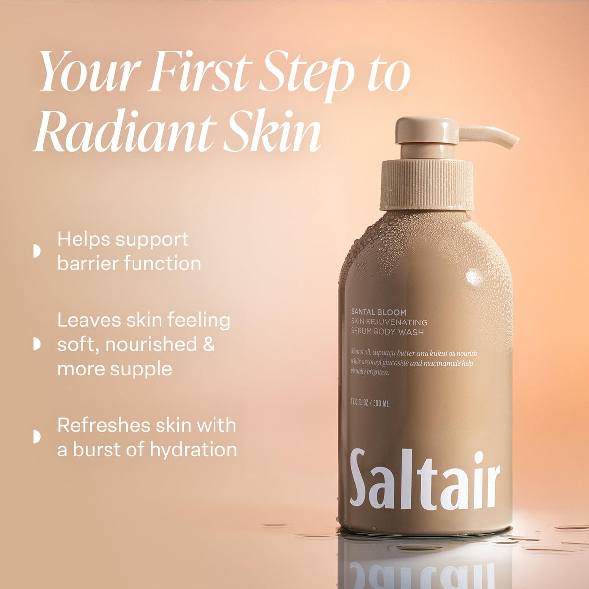 Saltair label close-up highlighting ingredient list and clean formulation benefits