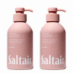 Saltair front packaging showing two Coral Coast pump bottles and bright label benefits
