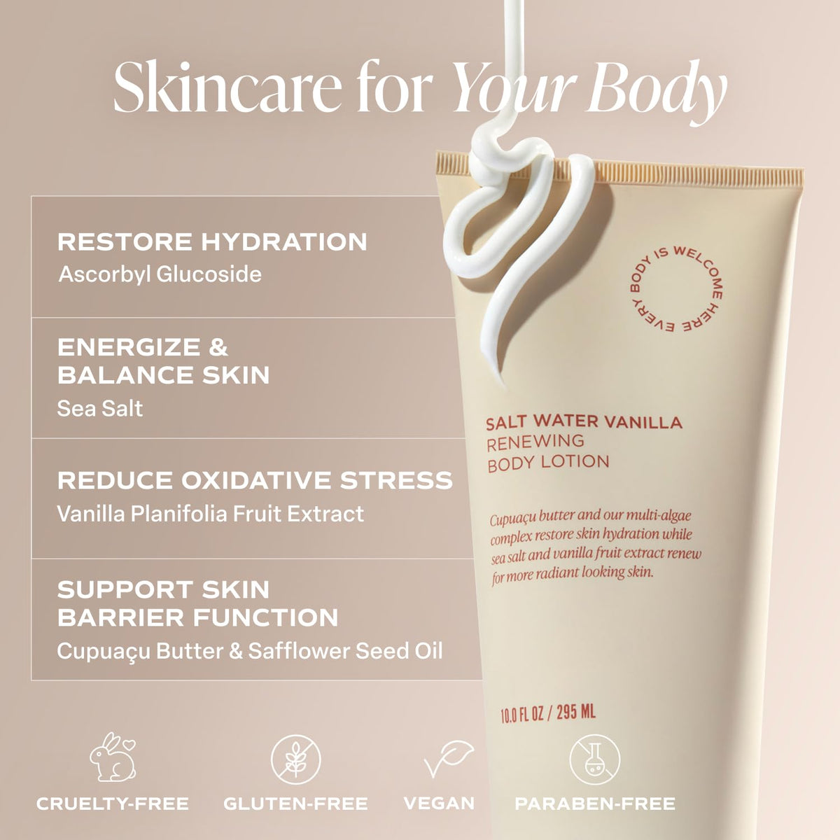 Saltair lotion texture close-up demonstrating rich, non-greasy moisturizing finish