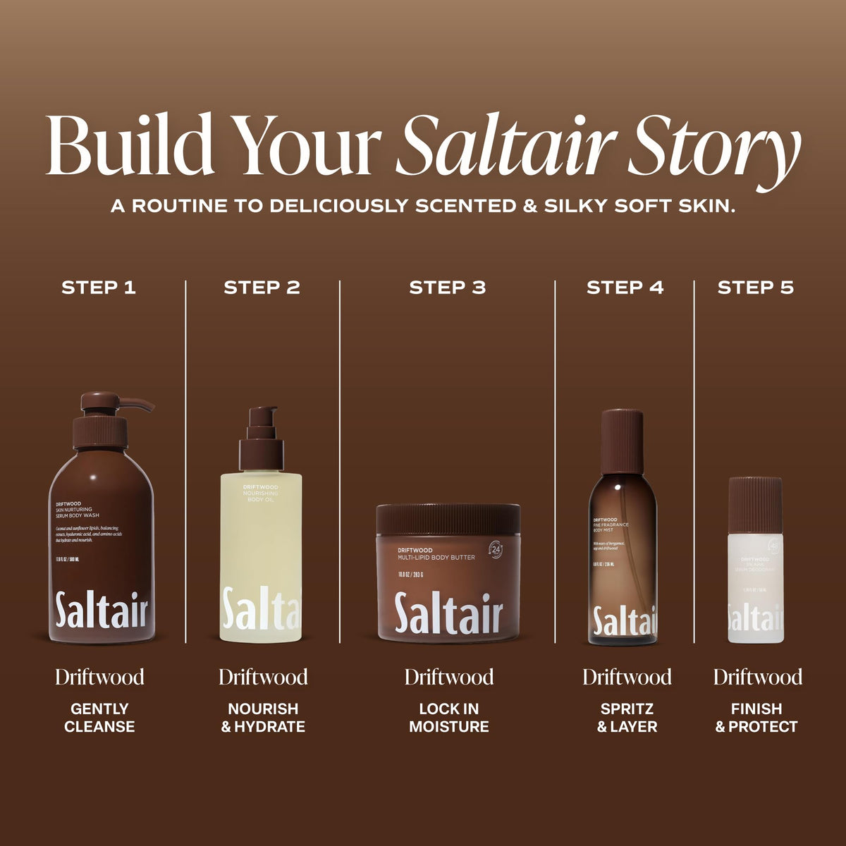 Saltair bottle beside towel in bathroom for after-shower routine
