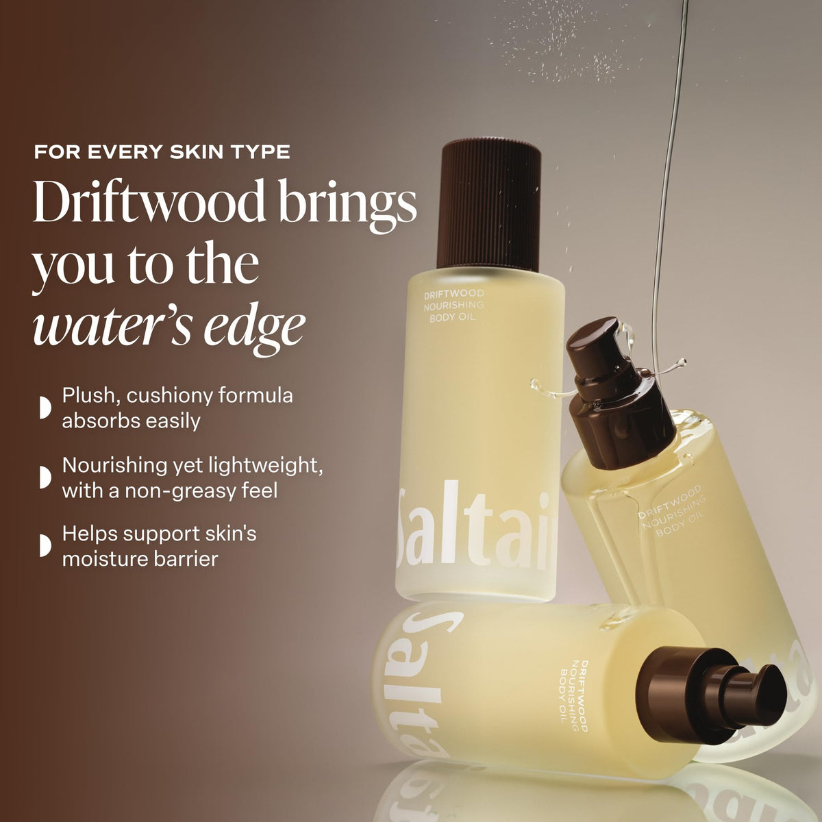 Saltair oil applied to damp forearm for quick hydration benefit