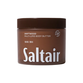 Saltair front packaging showing 10oz jar and Driftwood scent benefit of long-lasting hydration
