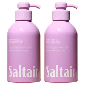 Saltair front packaging showing island orchid scent and two bottles benefits