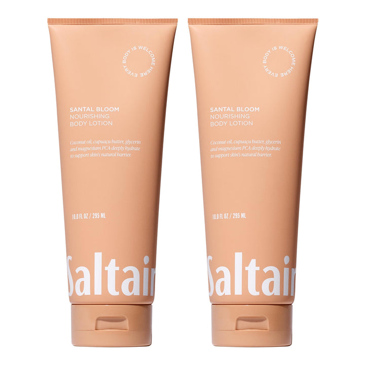 Saltair front packaging showing two 10oz Santal Bloom tubes and clear branding for convenience