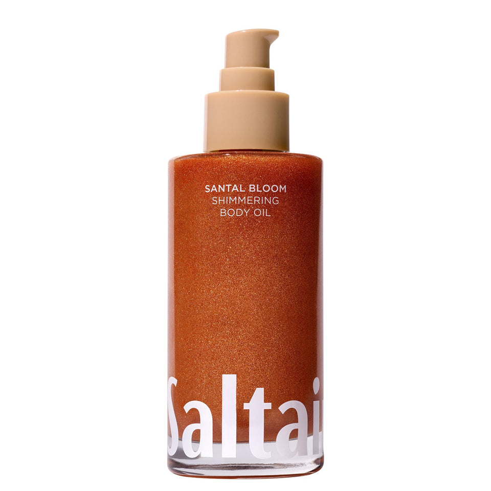 Saltair bottle front packaging showing Santal Bloom scent and graceful design benefit: elegant presentation