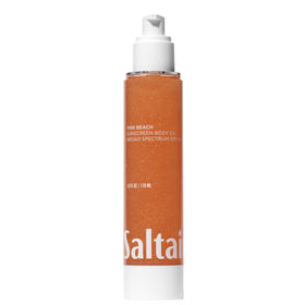 Saltair front pump bottle showing SPF 50 and pink beach scent benefits
