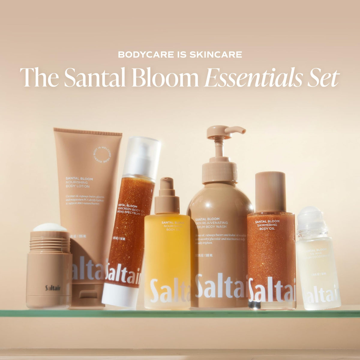 Display of kukui moringa and squalane oils used in Saltair emphasizing nourishing botanical benefits