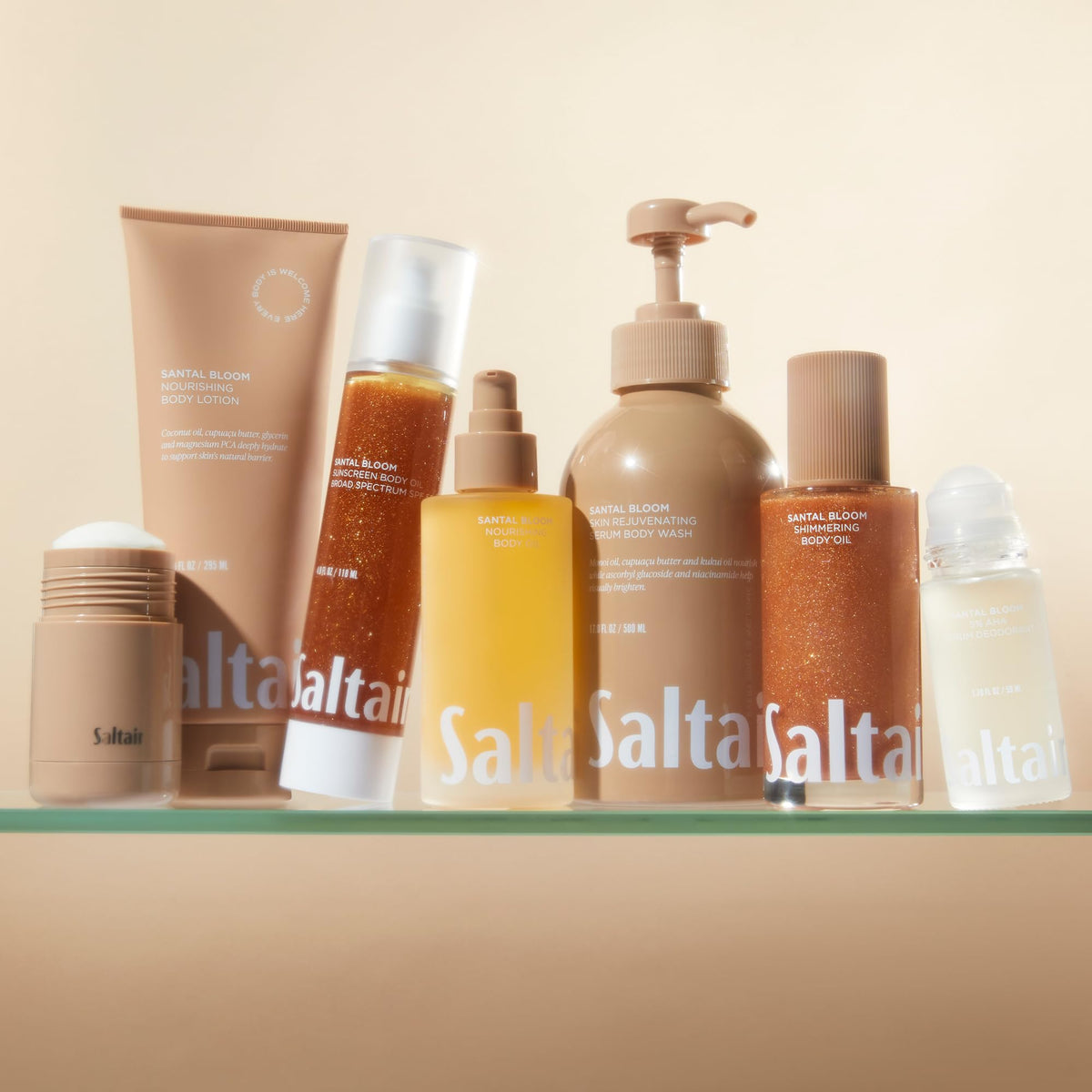 Saltair ingredient panel close-up showcasing glycerin and oils that support skin moisture
