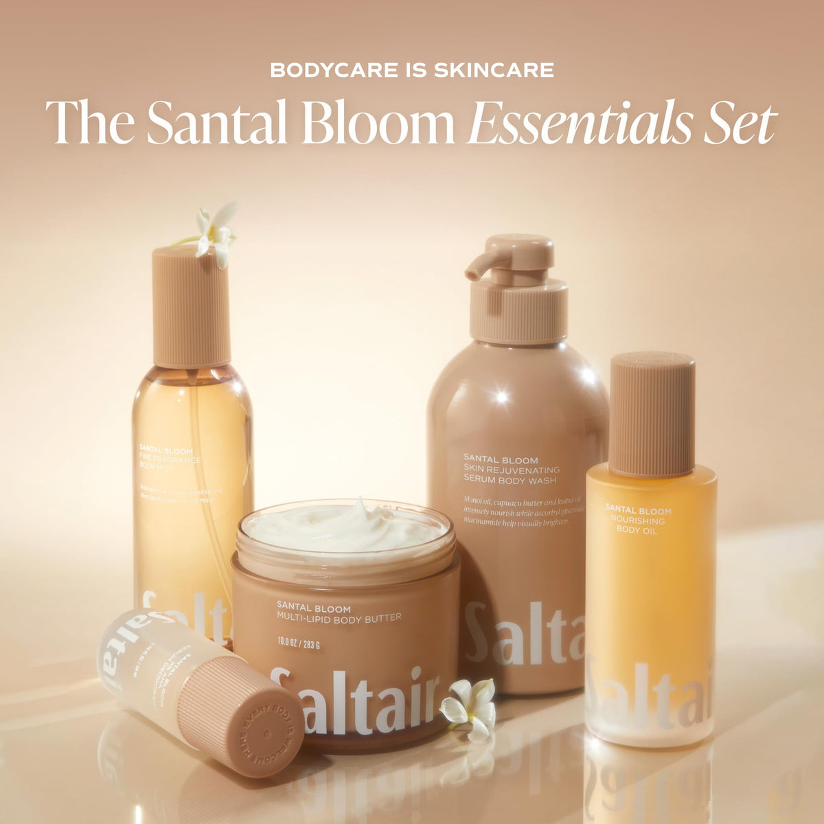 Saltair ingredients display with sea buckthorn and shea butter highlighting nourishing lipids