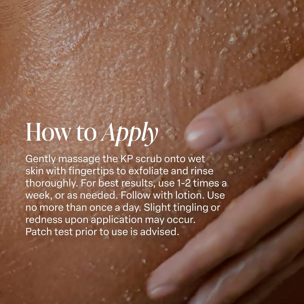 Saltair KP Body Scrub ingredients label showing glycolic acid and plant oils benefit
