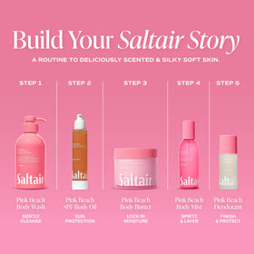 Saltair product label close-up highlighting SPF 50 and vegan benefits