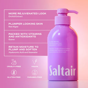 Saltair label close-up highlighting vegan and paraben-free icons benefit