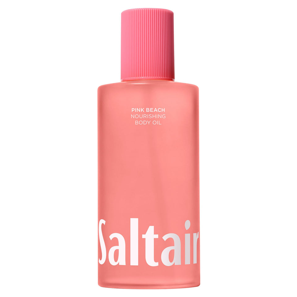Saltair front bottle view showing Pink Beach oil and sleek packaging for hydration