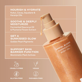 Saltair product beside fragrance notes card showing Santal Bloom aroma benefit