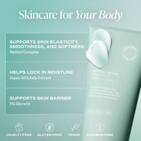 Person applying Saltair retinol revive to arm at night illustrating smooth, firmer-looking skin