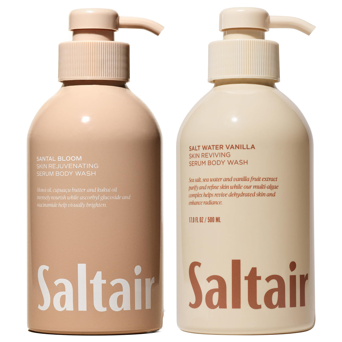 Saltair front packaging showing both Santal Bloom and Salt Water Vanilla, inviting hydration