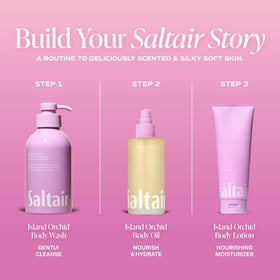 Saltair in shower on loofah creating suds for gentle cleansing benefit