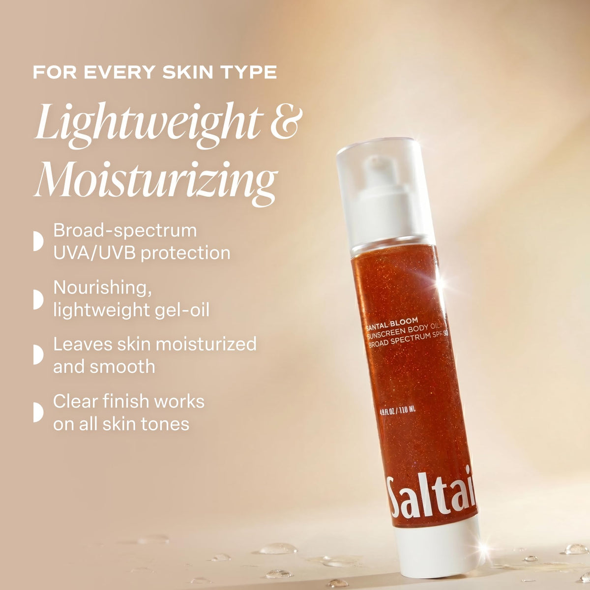 Saltair bottle next to passport showing 4 fl oz travel-friendly SPF essential