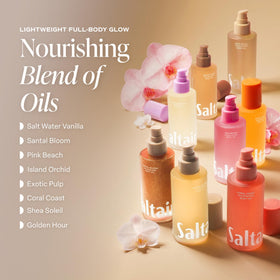 Close-up oil texture dropping from dispenser highlighting lightweight absorbency