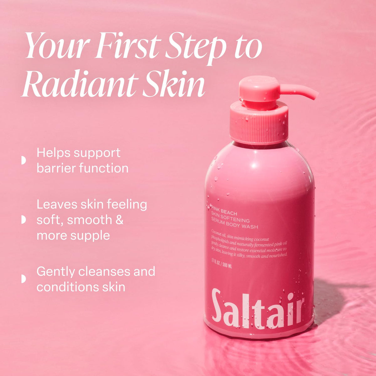 Saltair creamy lather texture on hand demonstrating moisturizing suds and easy rinse