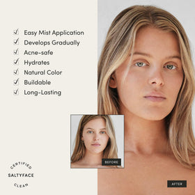 SALTYFACE application on face and neck showing effortless blending and natural finish benefit