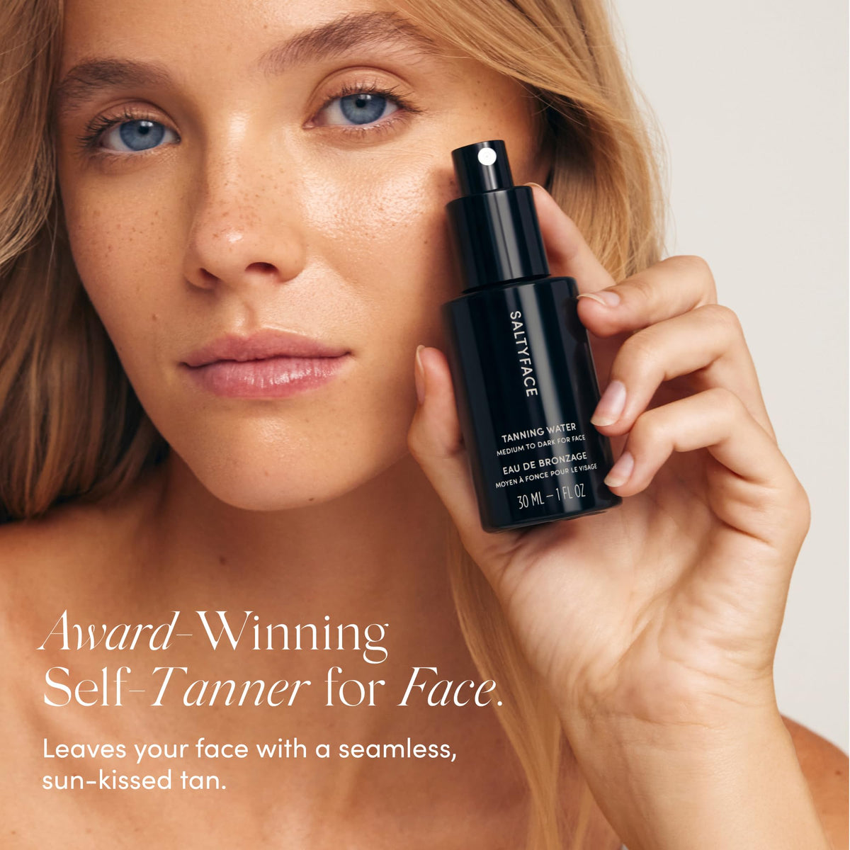 SALTYFACE close-up mist demonstrating fine spray for even application benefit