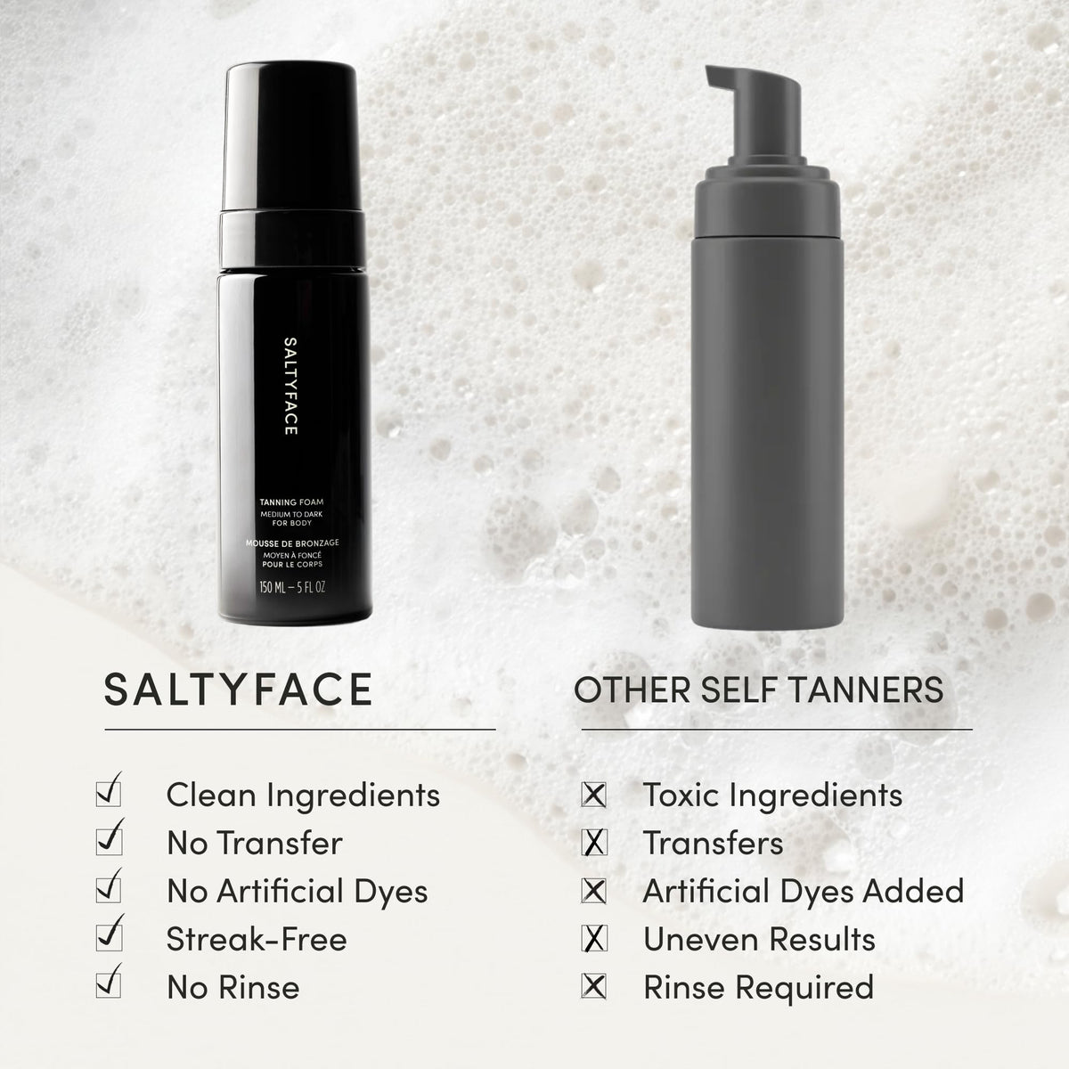 SALTYFACE legs being blended with foam, demonstrates even coverage benefit
