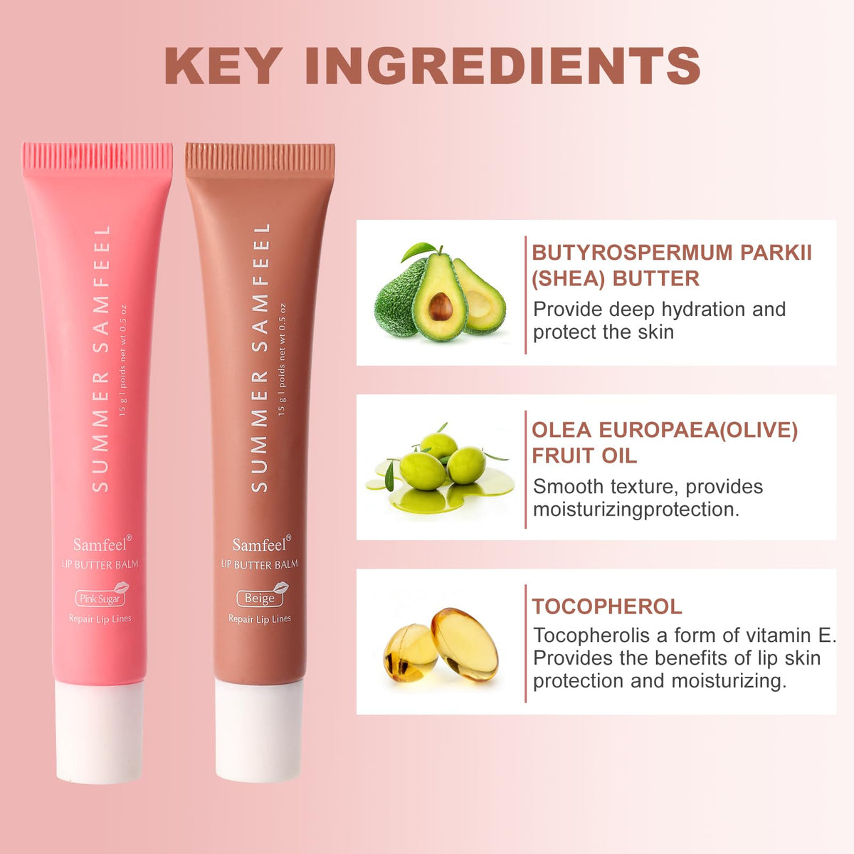Samfeel lip application of Vanilla shade showing hydration and subtle color
