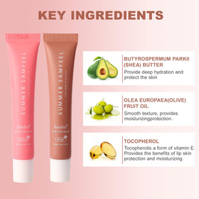 Samfeel lip application of Vanilla shade showing hydration and subtle color