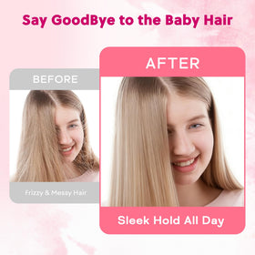Samnyte applying stick along hairline to tame flyaways and add shine benefit