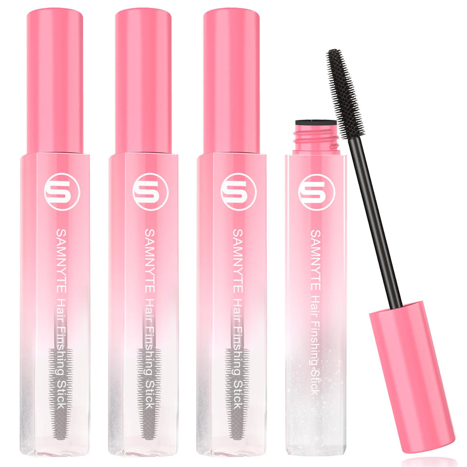 Samnyte front packaging showing compact hair finishing sticks and glossy finish benefit