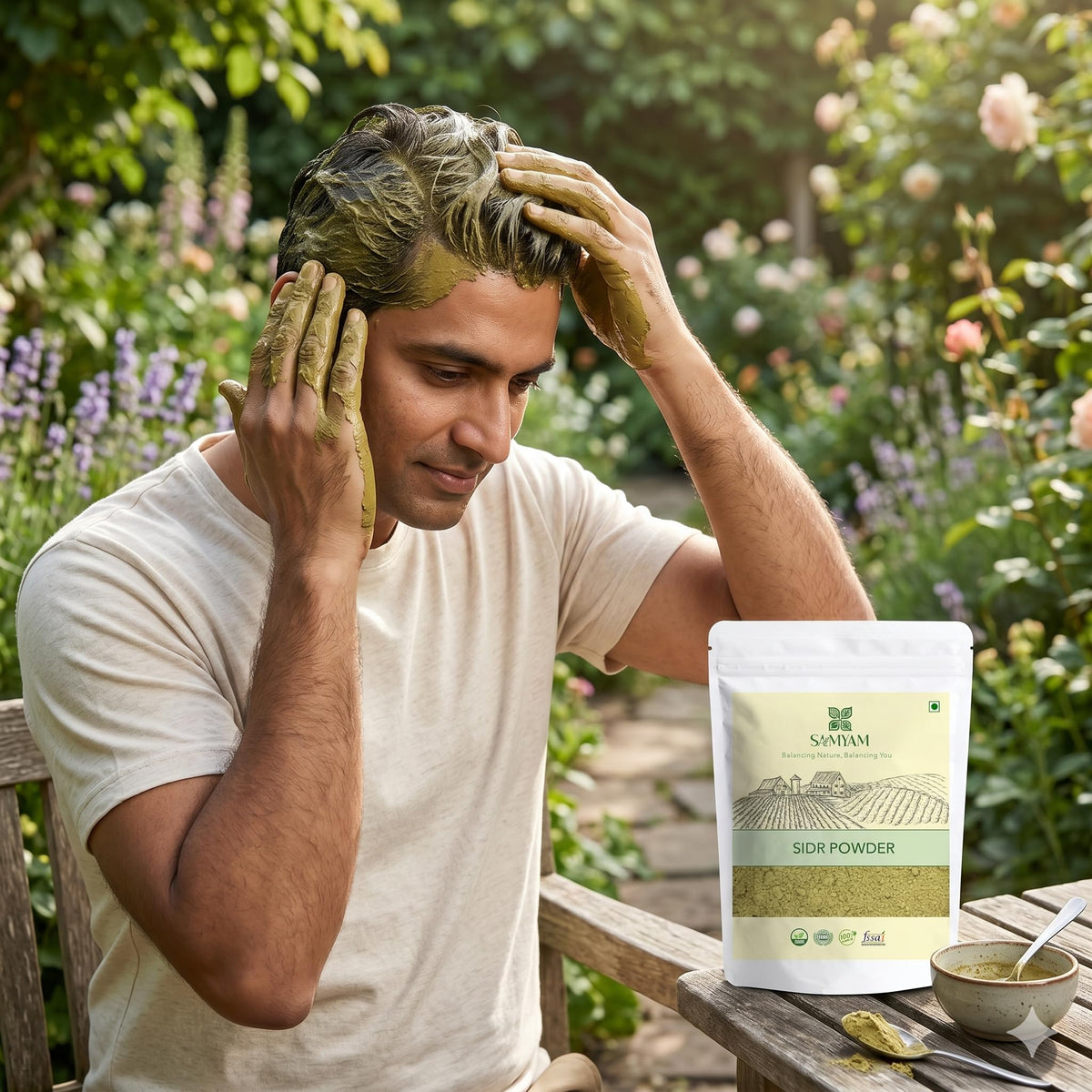 SAMYAM sidr with complementary herbs flatlay suggesting blending options for customized formulations