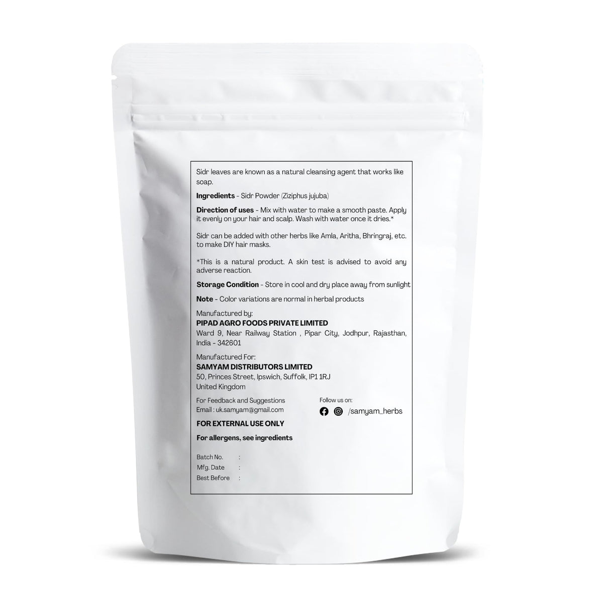 SAMYAM sidr in bathroom lifestyle setting conveying natural routine and minimalist vegan cleansing