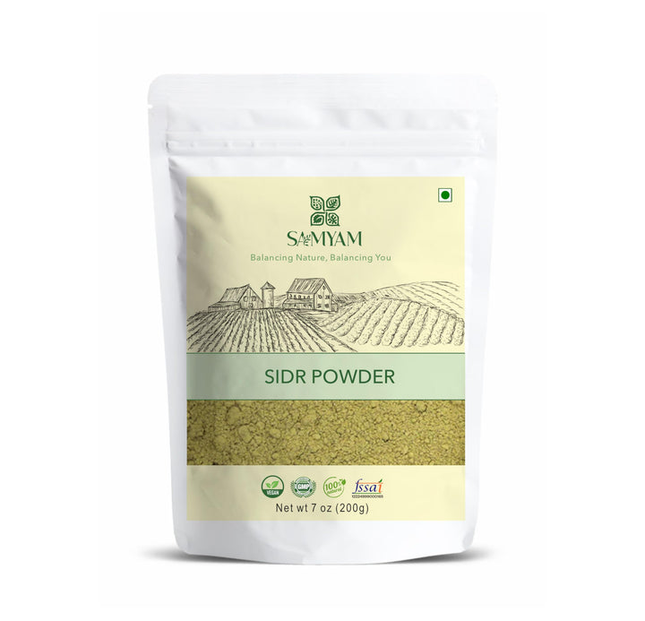 SAMYAM sidr powder front pouch showing product label and weight for clear identification and use