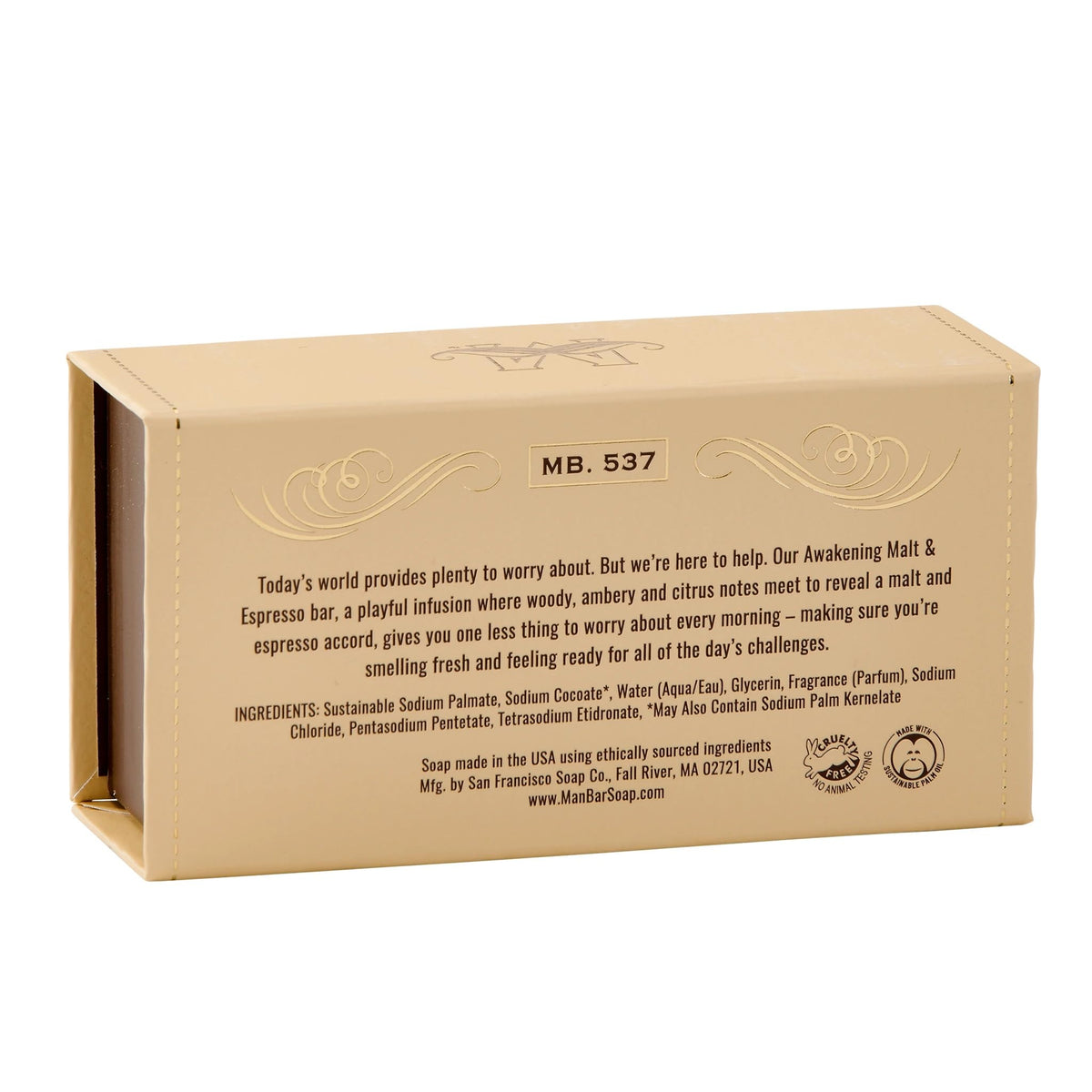 San Francisco Soap Company man bar side profile demonstrating bar shape and durable design benefit