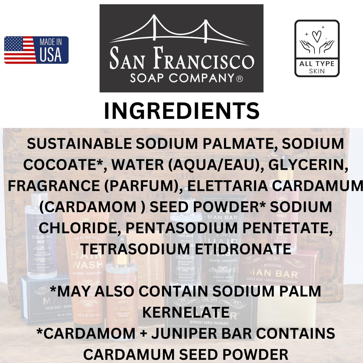 San Francisco Soap Company packaging and label detail highlighting ingredient transparency