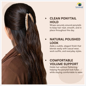 Sanas clip in high ponytail showing lasting hold and fuller look
