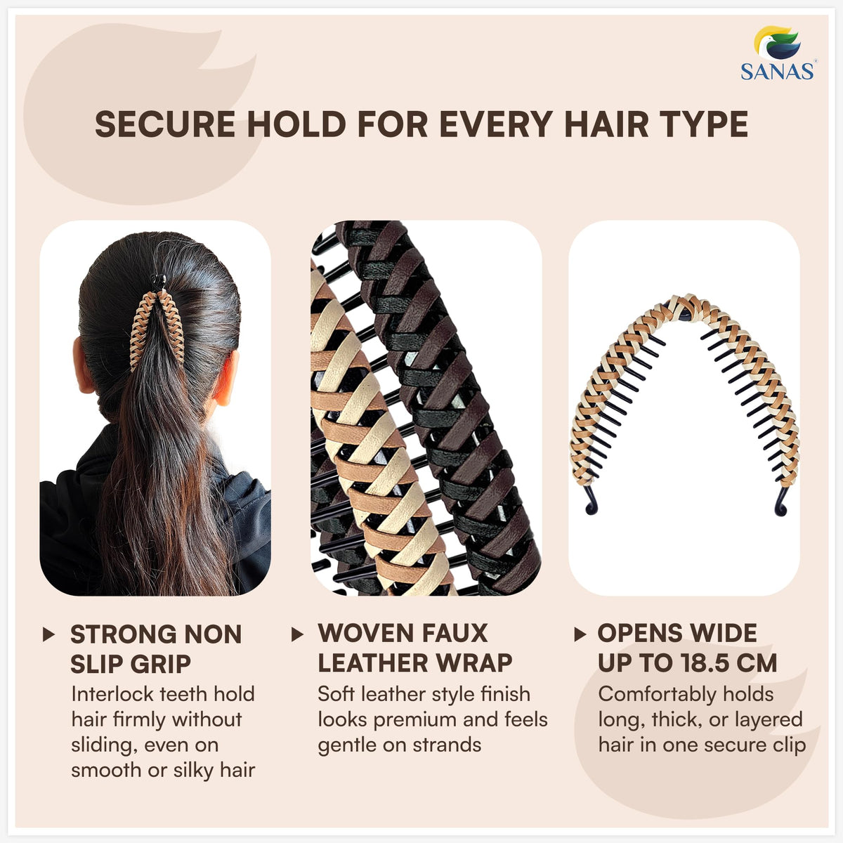Sanas dark and light brown clips flat lay matching many outfits